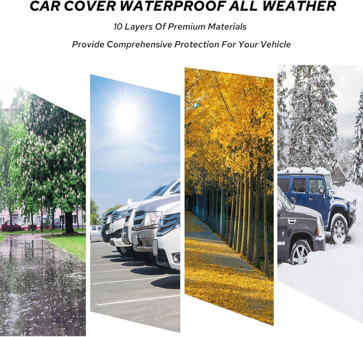 10-Layer Car Cover Waterproof All Weather for Automobiles, Soft Cotton Lining Outdoor Full Covers with Door Zipper, Universal Fit for Sedan 196"-208" L, Size A6 (See Size Chart)