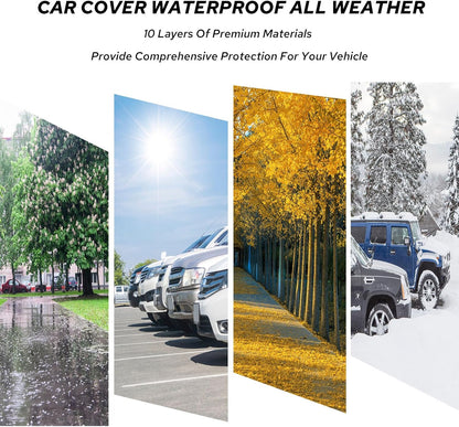 10-Layer Car Cover Waterproof All Weather for Automobiles, Soft Cotton Lining Outdoor Full Covers with Door Zipper, Universal Fit for Sedan 196"-208" L, Size A6 (See Size Chart)