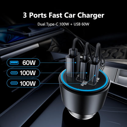 USB C Car Charger Fast Charging 200W, Dual PD 100W Type C Car Charger, PD3.0/QC4.0/PPS Cigarette Lighter Adapter for iPhone 16/15/14/13/12, Galaxy S22/S21 Ultra, MacBook, Laptop etc