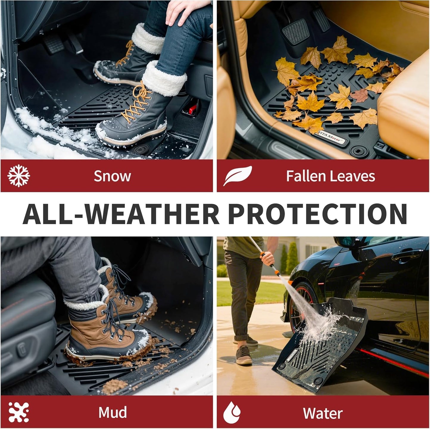 YITAMOTOR Floor Mats Fit for Ford F250/F350/F450/F550 2017-2026 Super Duty Crew Cab | Front Bucket Seat | Rear W/Fold-Flat Storage | Carpet Floor, 1st & 2nd Row TPE All Weather Protection