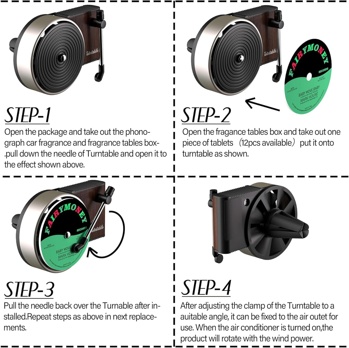 Maicican 12PCS Customizable Car Air Freshener Vent Clip, Pop Singer Album Cover Record Player Shape, Music Lover Gifts. (Fashion)