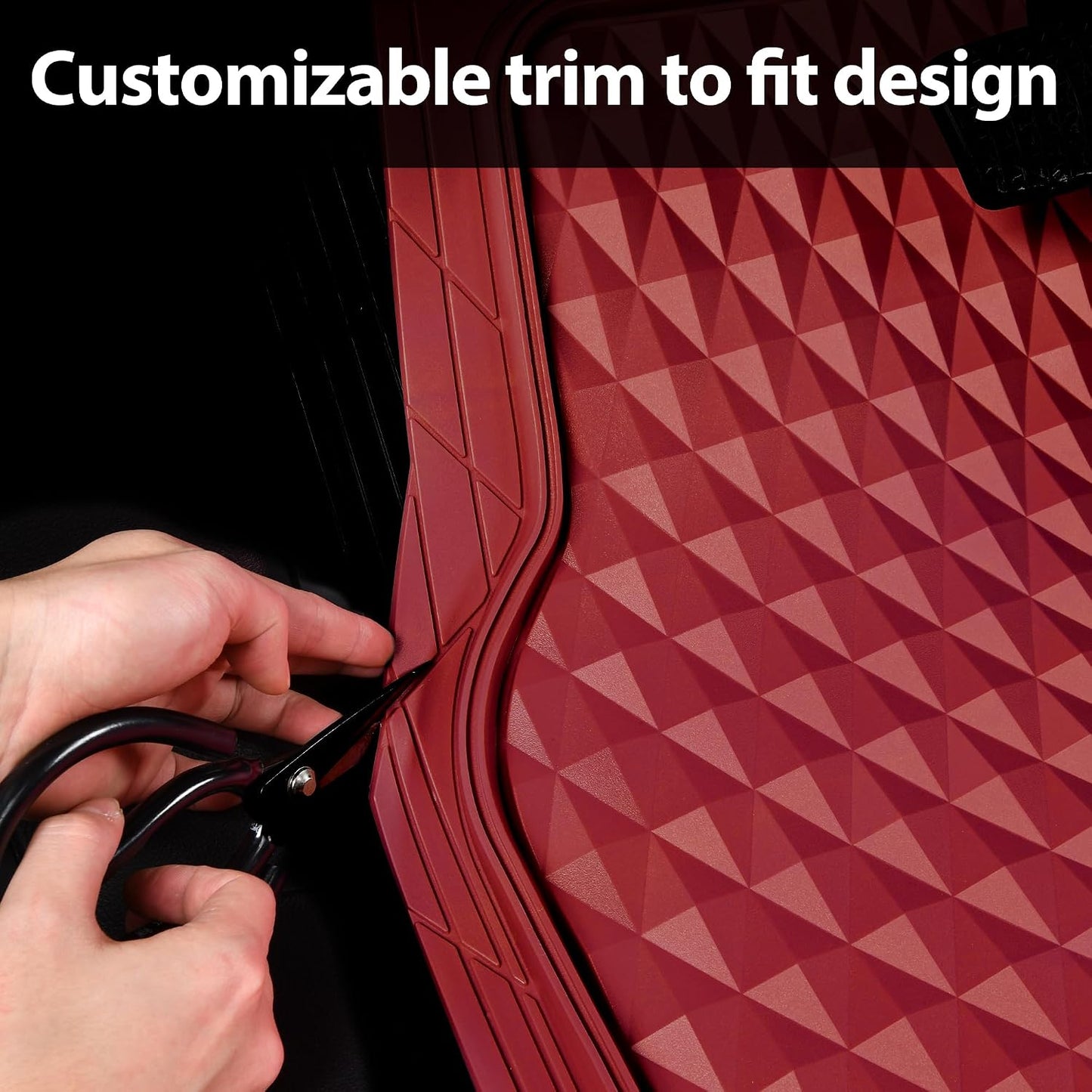 CAR PASS Heavy Duty Rubber Car Mats, Deep Dish All-Weather Floor Mat for Car Full Set Durable Anti-Slip 3D Rhombus Waterproof Trim to Fit Liner Universal Fit Automotive,Sedan,SUV,Truck, 3 Piece Black