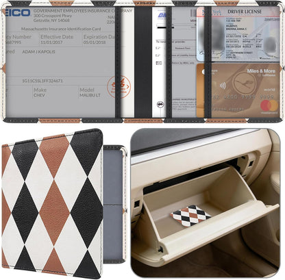 Car Registration and Insurance Holder, Premium Pu Leather Vehicle Glove Box Organizer - for Driver License, Cards & Essential Documents (L-Orange)