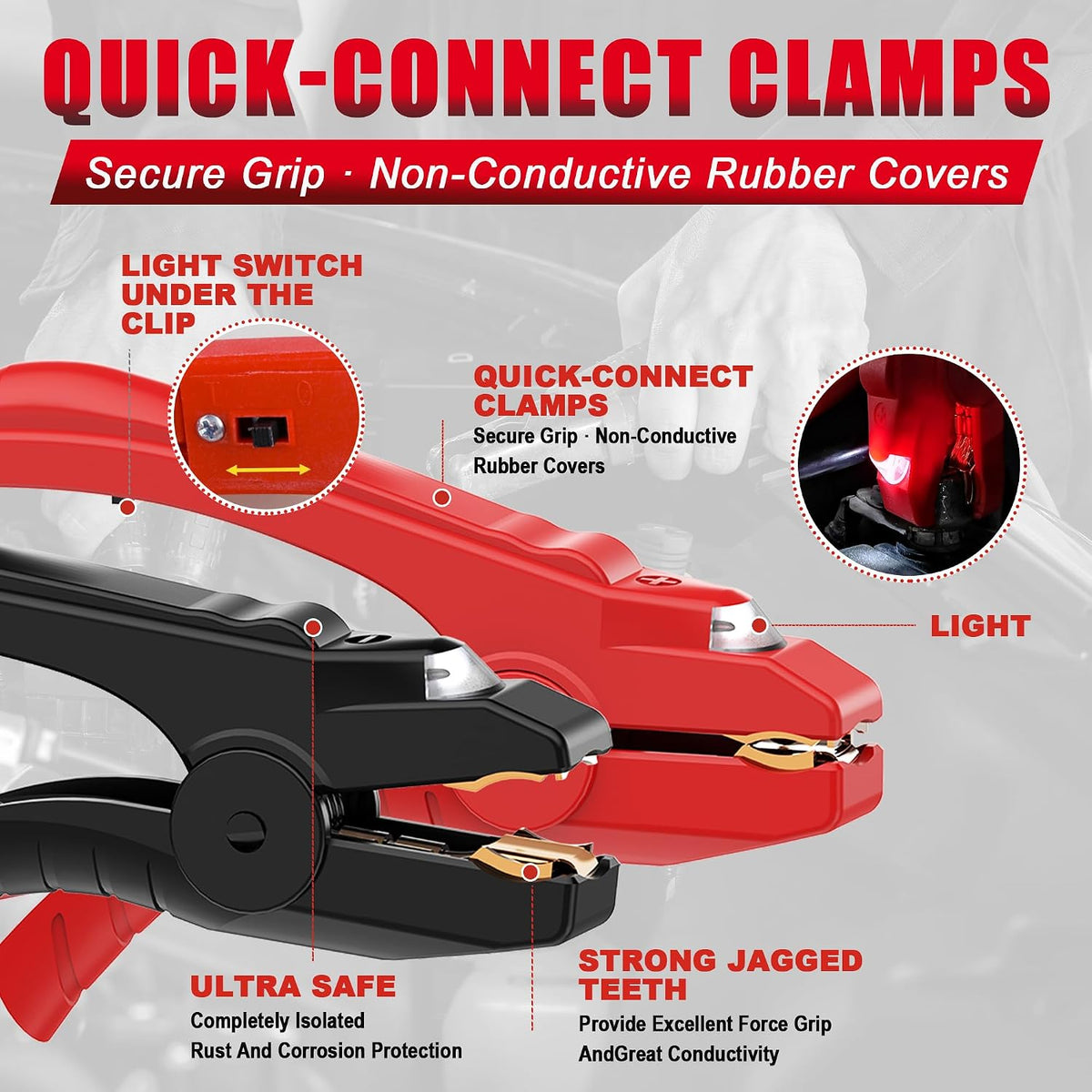 Jumper Cables for Car,8 Gauge 12 Feet Heavy Duty Booster Cable,Quick Connect Automotive Wires with Alligator Clamps,Carrying Bag for Cars Trucks