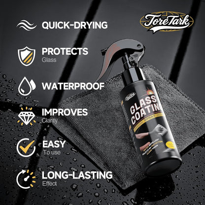 Toretark Car Ceramic Glass Coating Spray,Automotive Windshield Rain Repellent Glass Polish Protect, Long-Lasting Quick Dry Coat (3.38 fl oz +Towel)