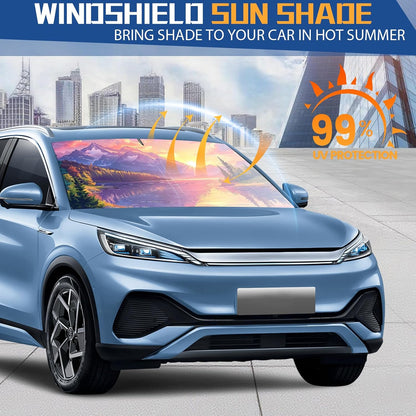Fauson Car Windshield Sun Shade for Sedans, SUVs & Trucks Reflective UV Block Sunshade Visor Shield Foldable with Storage Bag Blocks Sun Heat to Keep Car Interior Cool, Front Window - L 57 x 32 W