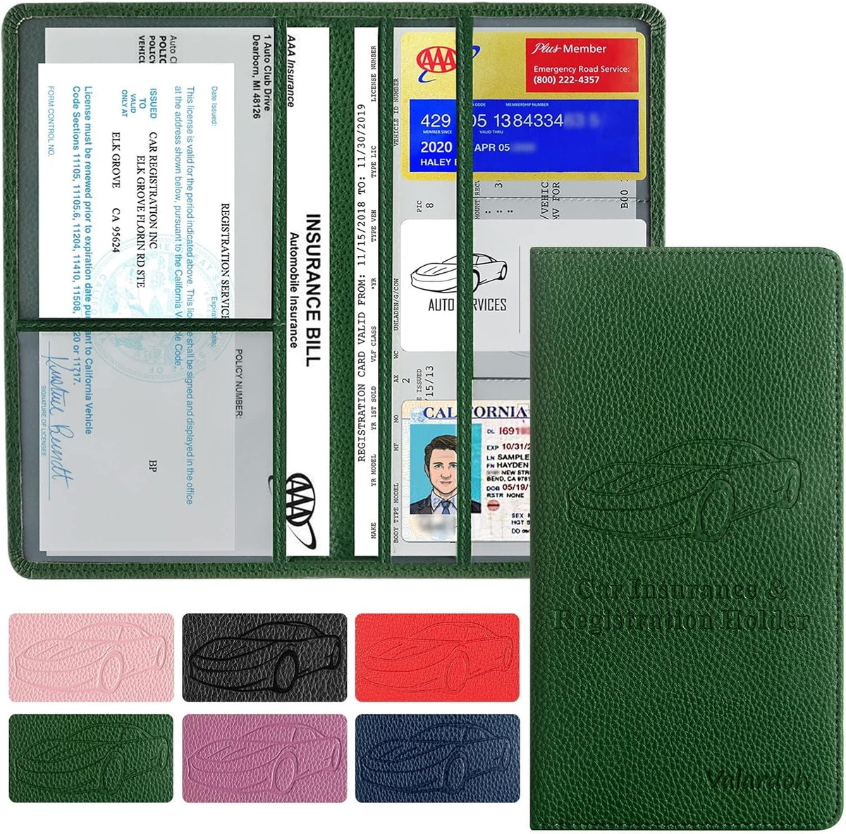Valardoh Premium Car Registration and Insurance Card Holder, Car Document Holder for Cards, Driver License & other Essential Documents (Pink)