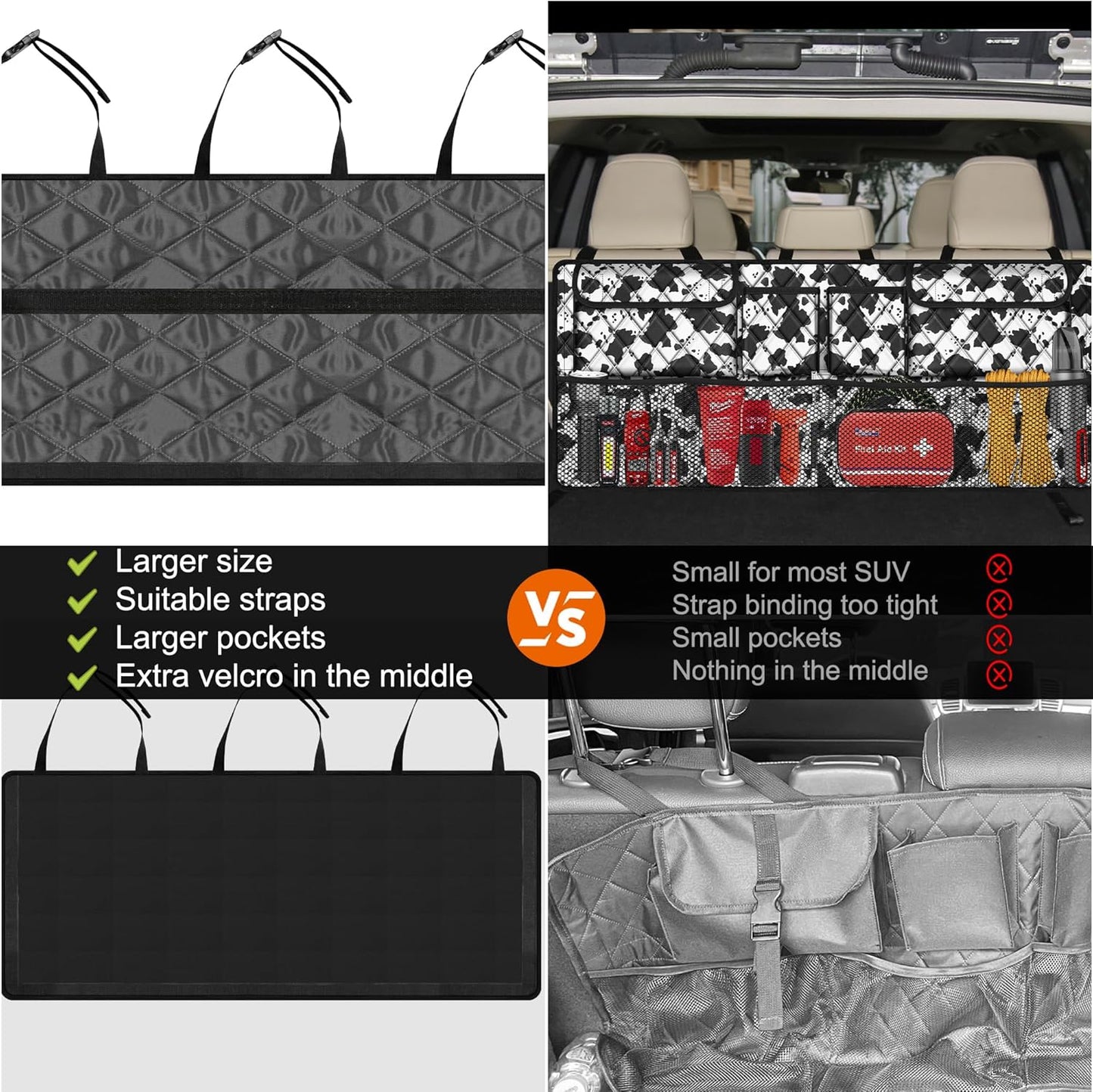 Femuar Car Trunk Organizer, Large Capacity Backseat Trunk Organizer (42"*18"), Collapsible Car Storage Bag with 8 Pockets, SUV/MPV/Truck - Black