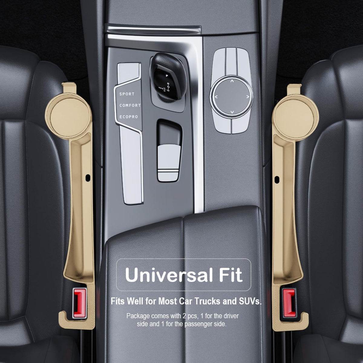 Car Seat Gap Plug with Storage Slot, Auto Gap Filler Organizer with Cup Holder, Universal Carseat Side Gap Filler Strip 2 Pack Between Front Seats & Console, Anti-Drop Pad with Seatbelt Holes, Black
