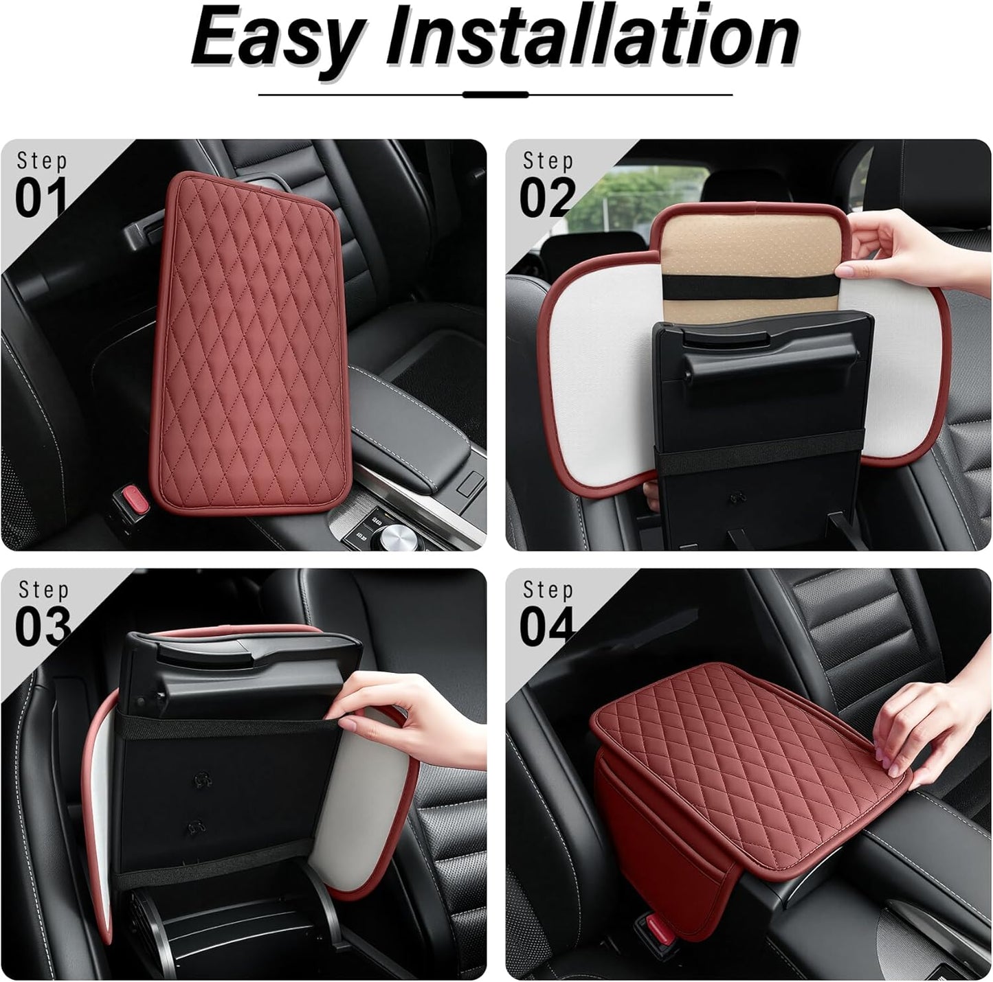 Amiss Car Center Console Cover, Upgraded Leather Car Armrest Cushion with 2 Storage Pockets, Universal Waterproof Cushion Pad, Non-Slip Car Interior Accessories, Fits Most Sedans SUVs Trucks (Black)