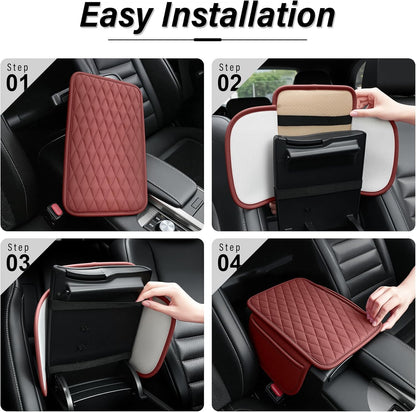 Amiss Car Center Console Cover, Upgraded Leather Car Armrest Cushion with 2 Storage Pockets, Universal Waterproof Cushion Pad, Non-Slip Car Interior Accessories, Fits Most Sedans SUVs Trucks (Black)