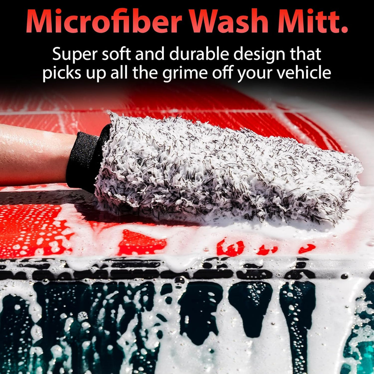 Adam's Polishes Microfiber Car Wash Mitt, Car Sponge Wrapped in Soft, Plush Fiber Cloth Material, Safe Washing with Any Car Soap, Bucket, Foam Gun, Foam Cannon, Other Cleaning Supplies