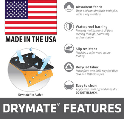Drymate XL Oil Spill Mat (36" x 59"), Premium Absorbent Oil Pad, Reusable, Washable, Durable, Waterproof Backing Contains Liquids, Protects Garage Floor Surface (USA Made)