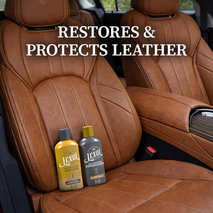 Lexol Leather Conditioner & Cleaner Kit - Premium 2-Step Leather Care for Car Interiors, Furniture, Shoes & Handbags, Includes 2 Sponges, Gift for leather lovers (16 oz Each)