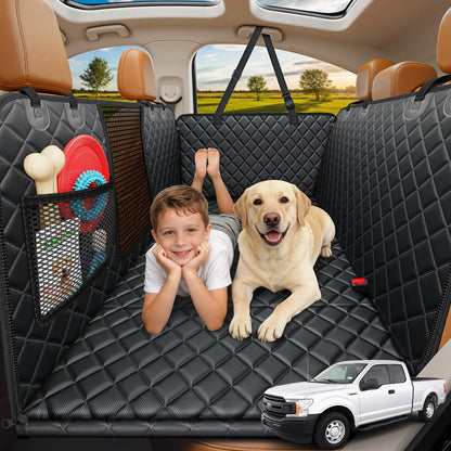 URPOWER Backseat Extender for Dogs - Hard Bottom Dog Car Seat Cover for Back Seat, Dog Hammock for Car and SUV, Pet Rear Seat Protector Dogs Travel Bed with Mesh Window
