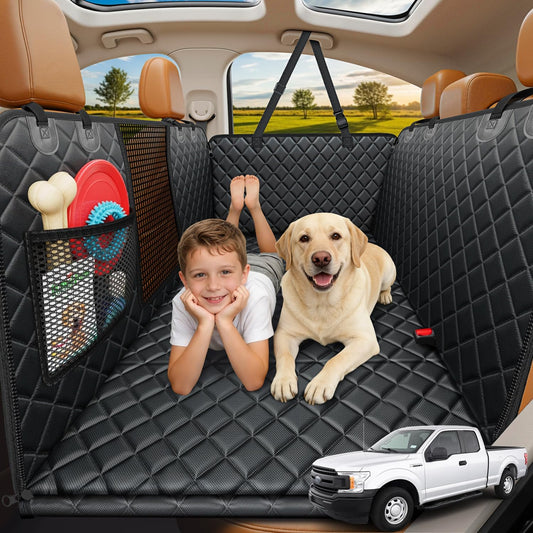 URPOWER Backseat Extender for Dogs - Hard Bottom Dog Car Seat Cover for Back Seat, Dog Hammock for Car and SUV, Pet Rear Seat Protector Dogs Travel Bed with Mesh Window