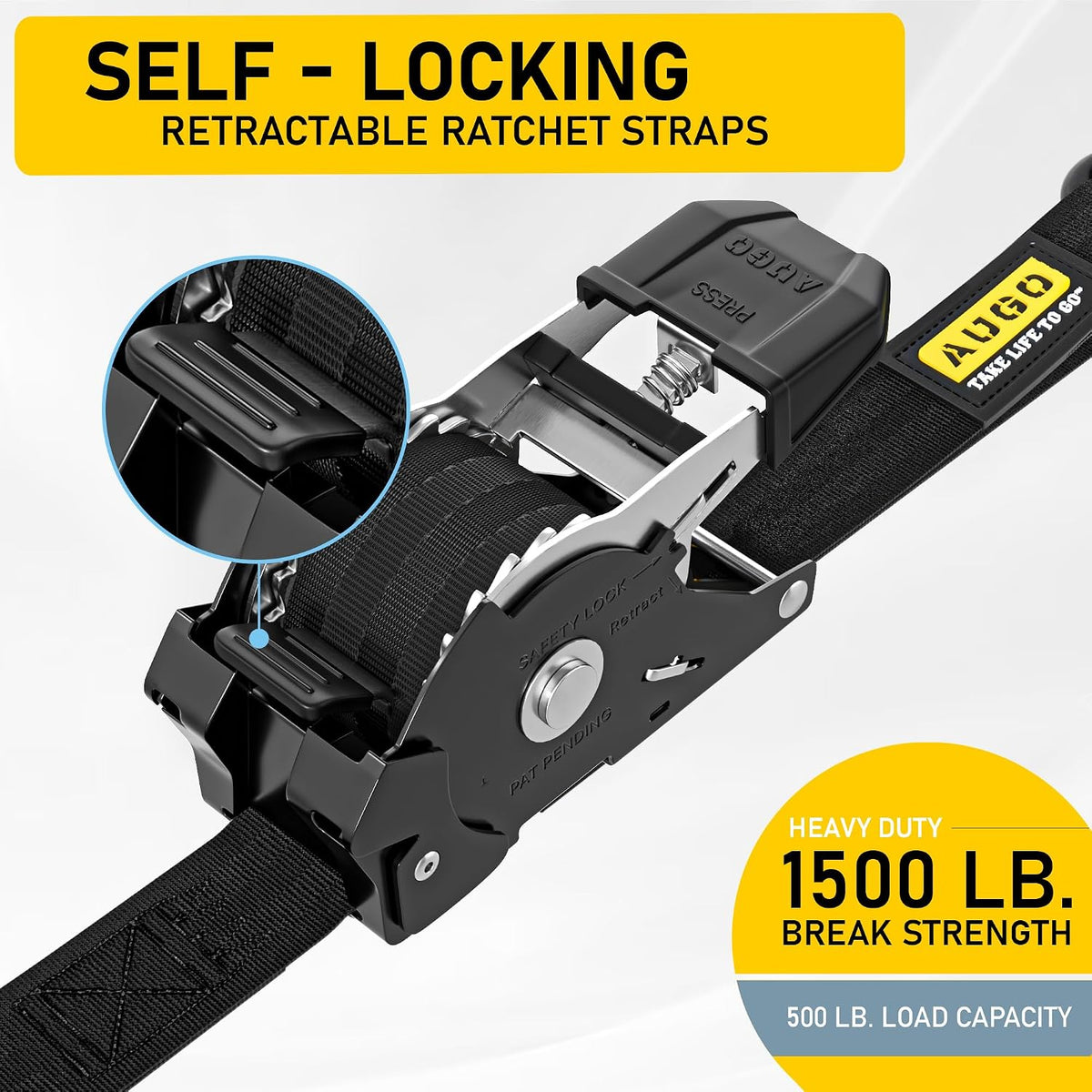 AUGO Ratchet Straps Heavy Duty 4 Pack -15 FT - 2200 LB Break Strength – with Safety Lock S Hooks - Cargo Straps for Moving, Appliances, Motorcycle – Soft Loop Tie Down Straps