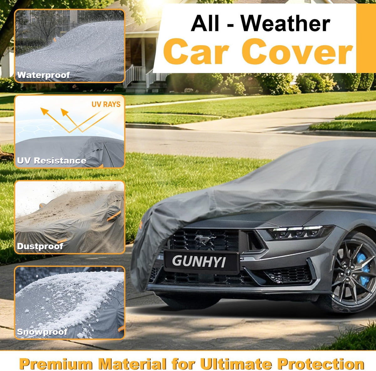 GUNHYI 16 Layers Car Cover Waterproof All Weather, Heavy Duty Outdoor Car Cover Universal Fit Sedan Toyota Camry, Tesla Model 3, Honda Accord, Nissan Altima, Kia K5/Stinger, Hyundai Sonata etc.