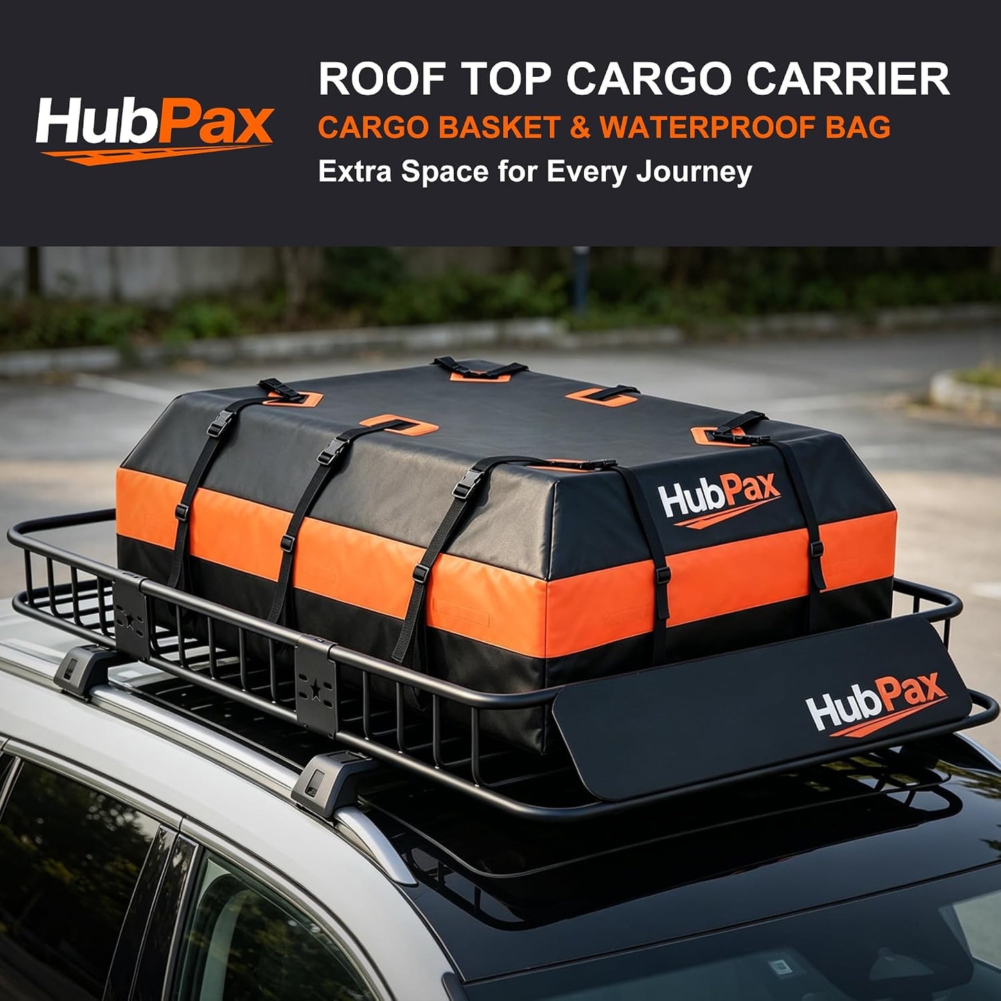 21 Cu Ft. Car Rooftop Cargo Carrier Bag Car Roof Top Bag Cargo Carrier | Fit All Vehicle with/Without Rack, Includes Anti-Slip Mat, 8 Reinforced Straps, 6 Door Hooks, Luggage Lock