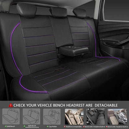 CAR PASS Universal FIT Piping Leather Two Front Seat Covers, Waterproof Faux Leather for SUV Sedan Van Truck, Airbag Compatible,Reserved Opening Holes for Headrest Covers. (Black red)