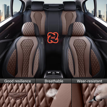 Coverado Seat Covers, Car Seat Covers Full Set, Black Car Seat Cover, Car Seat Covers Front Seats Back Seat Cover, Waterproof Car Seat Cushion, Leather Seat Covers Seat Protector Fit for Most Cars
