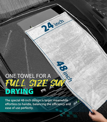 KKV Full-Sized SUV Drying Towel, 48”x24” Dual Sided Microfiber Car Cleaning Towel with Twisting Yarn Technique, 1400GSM Super Absorbent, Scratch-Free, Machine Washable (Darkgray-GreenYellow)