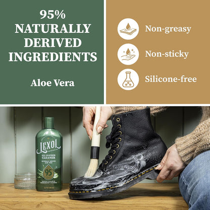 Lexol All Leather Cleaner, Naturally Derived Leather Care Cleaner with Aloe Vera, Great for Car Interiors, Boots, Furniture, Bags, Jackets and More, 16.9 fl oz