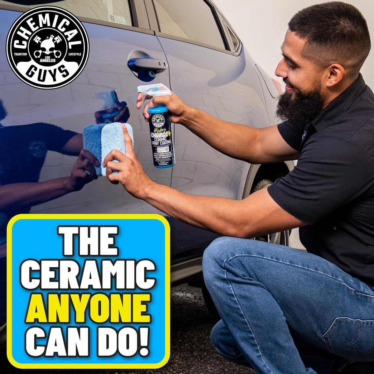 Chemical Guys Hydro Charge Ceramic Spray Coating 16 Fl Oz, with Monster Extreme Microfiber Towels (3 Pack) High Gloss Paint Protection Spray with Thick Plush Towels for Car Wash Drying and Detailing