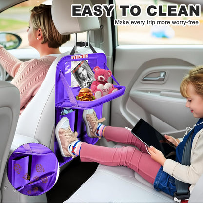 2Pack Car Backseat Organizer with Foldable Table Tray,6 Storage Pockets Car Storage Organizer with Tablet Holder,Car Seat Back Protectors Kick Mats Travel Accessories (Black)