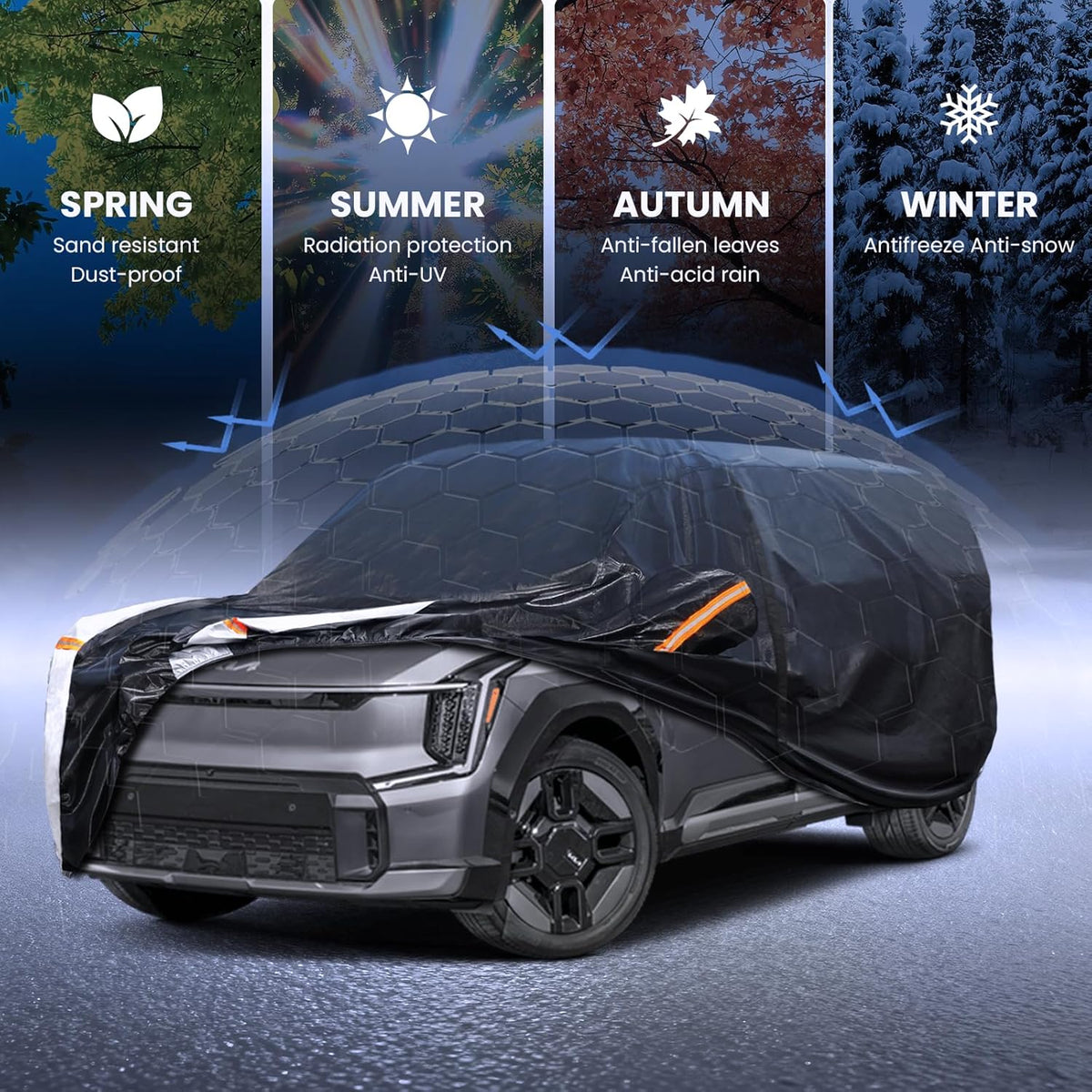 Large SUV Car Cover for Chevy Suburban 100% Waterproof All Weather, Heavy Duty Outdoor Full Exterior Covers Rain Sun Wind UV Protection. - Colors A