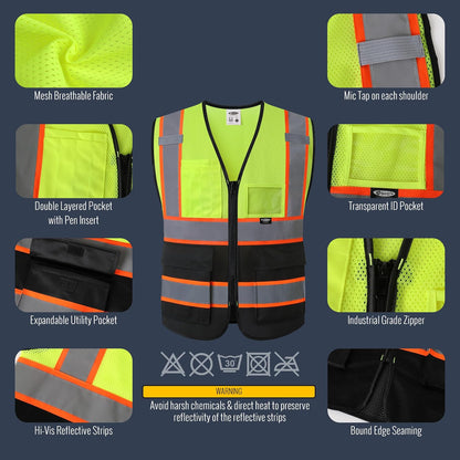 JKSafety Safety Vest for men women Hi Vis Reflective Vest with Pockets and Zipper High Visibility Meet ANSI Standard（BX320