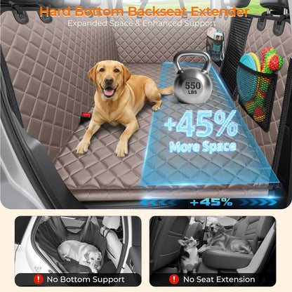 URPOWER 2026 Upgraded Back Seat Extender for Dogs - Large Hard Bottom Dog Car Seat Cover Holds 550lbs, Waterproof Dog Hammock Pet Bed with High-Density Foam Non-Slip Backseat Protector
