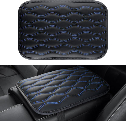 Amiss Car Center Console Cover, Upgraded Leather Car Armrest Cushion with 2 Storage Pockets, Universal Waterproof Cushion Pad, Non-Slip Car Interior Accessories, Fits Most Sedans SUVs Trucks (Black)