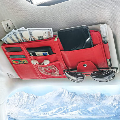 Keedolla Car Sun Visor Organizer, Truck Visor Organizer Car Sun Storage Pocket Pouch Case Bag for Sunglasses, Cards, Pens and Document - Pink