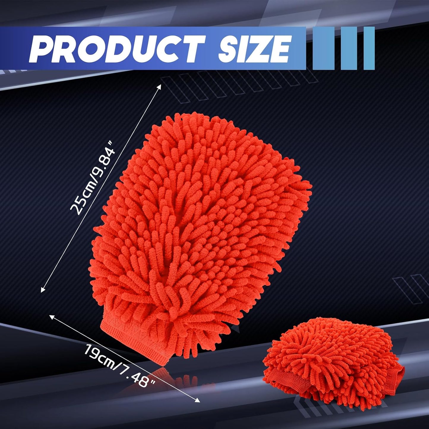 wuyaoyao 2PCS Car Wash Mitt, 10.14"×7.12" Chenille Microfiber Car Wash Mitts, Scratch-Free & Lint-Free, Absorbent Double Sided Clean Glove for Cars Cleaning, Auto Cleaning Supplies (Orange)