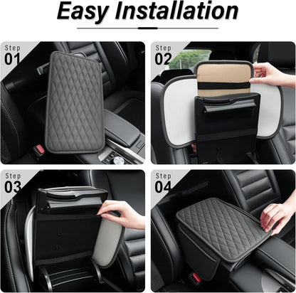 Amiss Car Center Console Cover, Upgraded Leather Car Armrest Cushion with 2 Storage Pockets, Universal Waterproof Cushion Pad, Non-Slip Car Interior Accessories, Fits Most Sedans SUVs Trucks (Black)