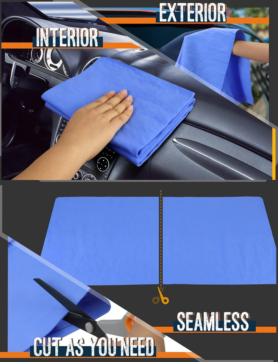 Premium Absorbent Car Drying Chamois Cloth Shammy Towel, 26''x17'' Large, Reusable for Vehicle, Bathroom, Dust Remove, No Spots/Streak/Scratch, Blue