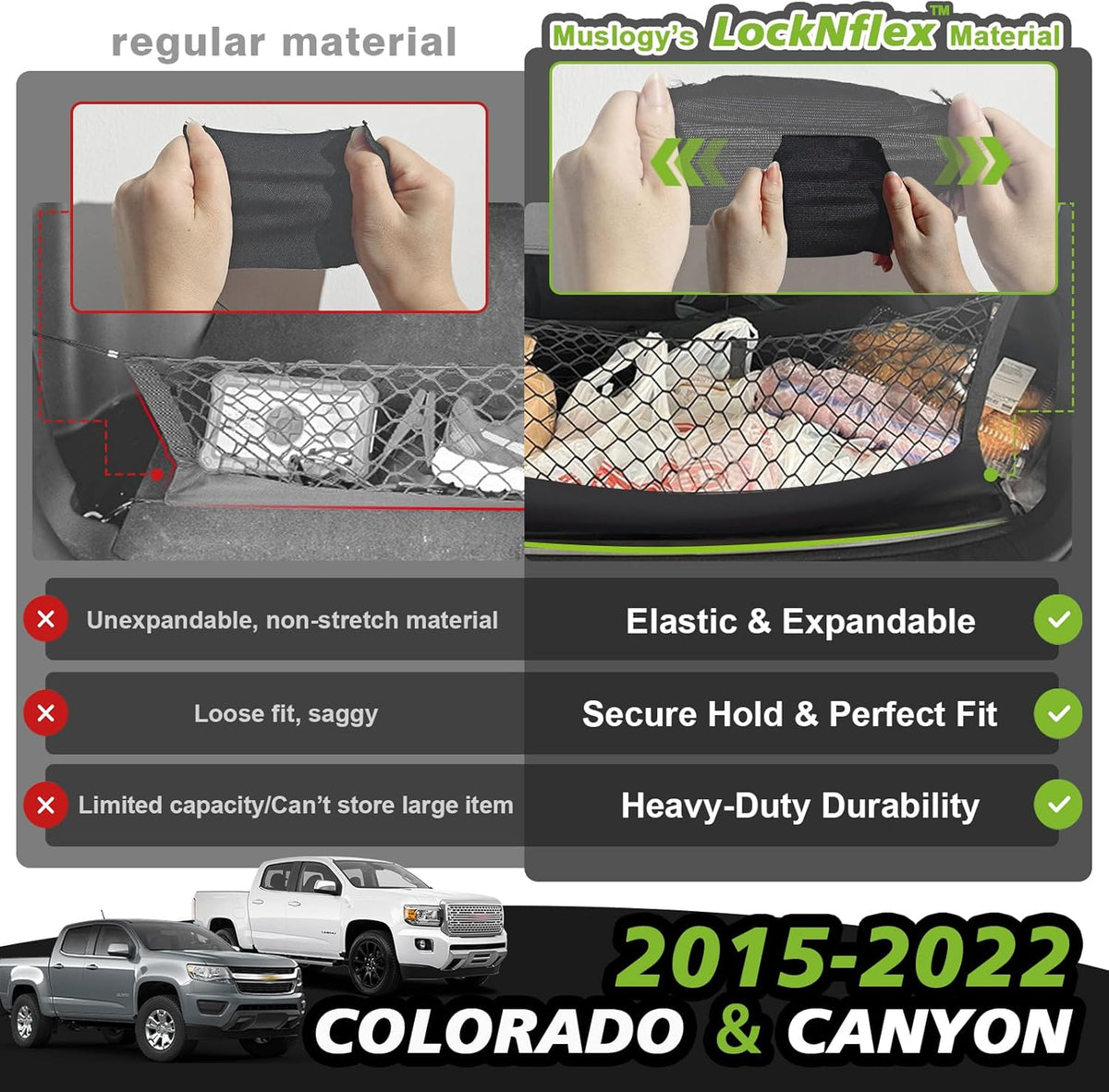Muslogy Truck Bed Cargo Net Trunk Netting Compatible with 2023-2025 2026 Honda CR-V Accessories, Pickup Cargo Organizer SUV Sedan Storage Net w/Heavy Duty Carabiners - Colors A