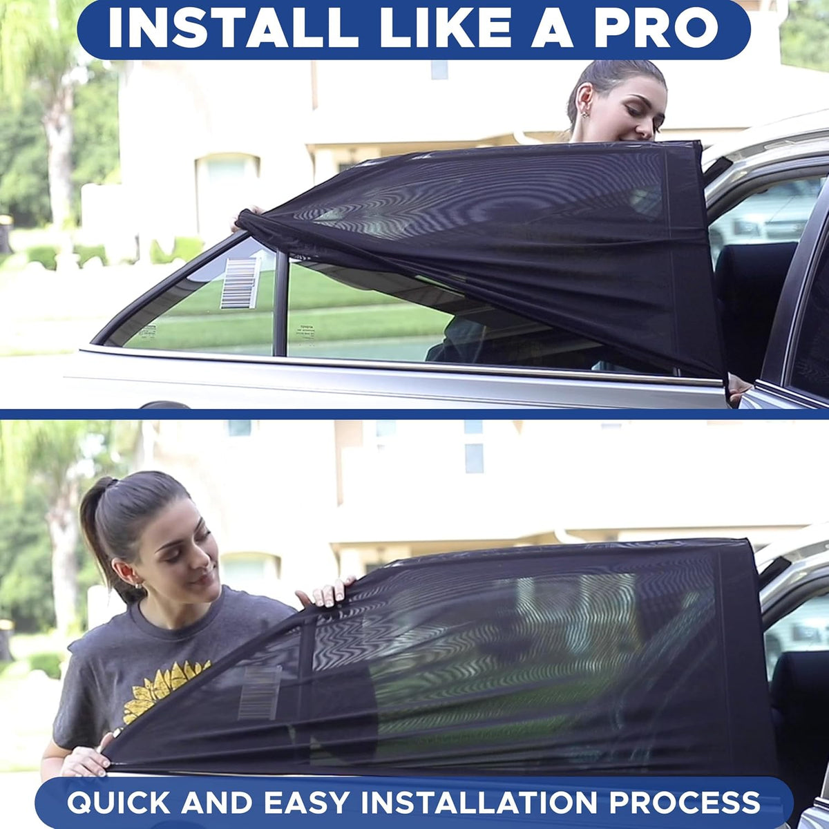 EcoNour Car Window Shades for Side Windows (Pack of 2) | Sun Shade for Car Heat and UV Protection | Adjustable Elastic Fabric Baby Car Shade | Rear Side Window Sun Shade Accessories (Large 21"x36")
