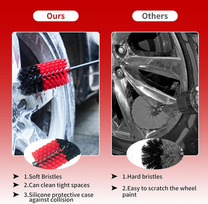 Wheel Brush, Soft Drill Wheel Cleaner Brush, Drill Brush for Car Wheel, No Scratches Highly Dense and Durable Car Wheel Brush Rim Tire Car Cleaning Brush for Wheels, Rims, Engines, Exhaust