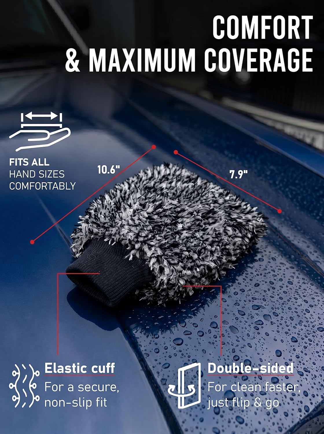 TAKAVU Car Wash Mitt Scratch Free, 2 Pack Microfiber Wash Mitts for Auto Detailing, Soft Lint Free Cleaning Gloves, Holds Sudsy Water, Machine Washable (Blue)