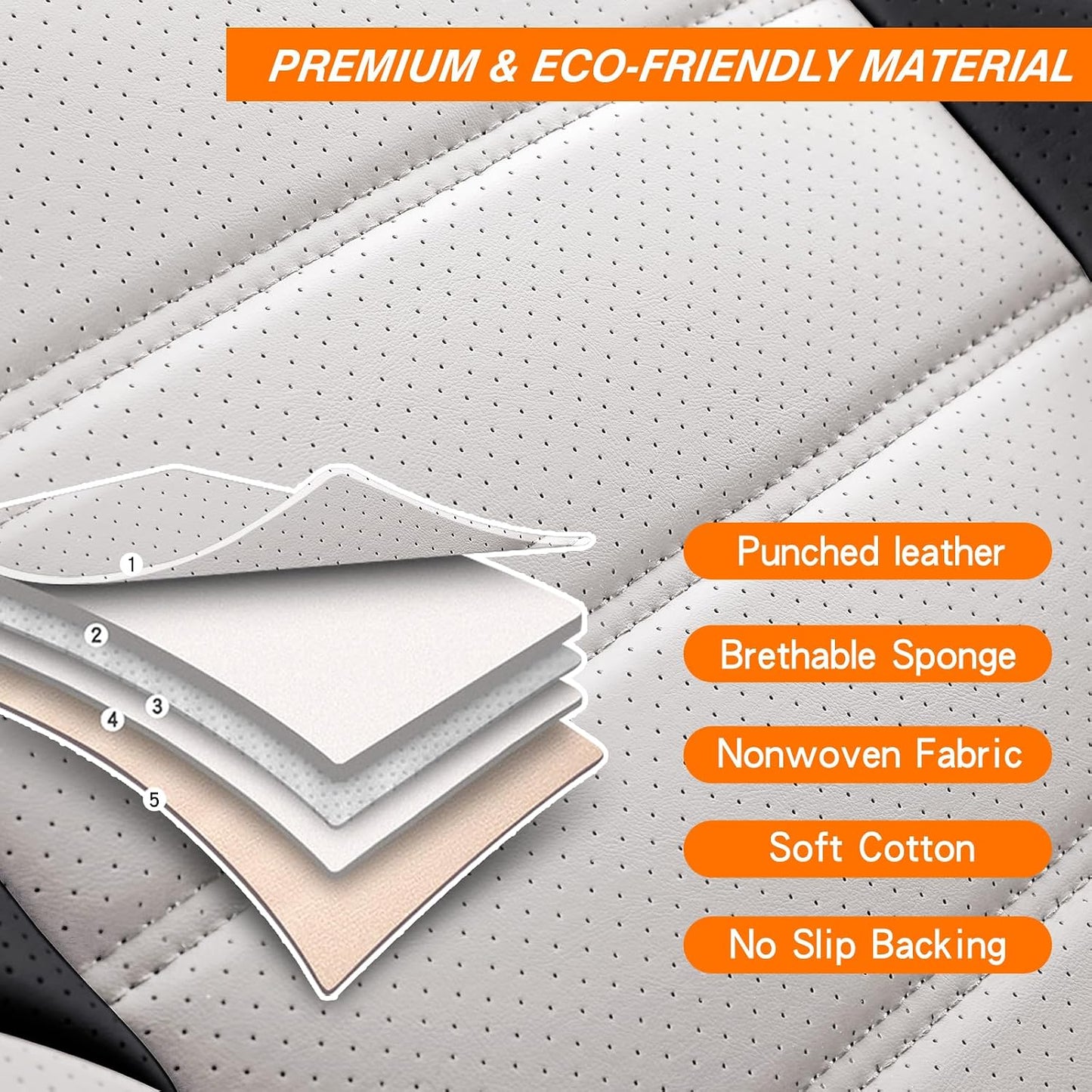 MINGBRON Car Seat Cover Full Set, Leather Car Seat Cover, Waterproof Seat Covers, Car Seat Cushion, Nappa Leather Seat Covers Car Seat Protector Universal Fit Most Cars Black