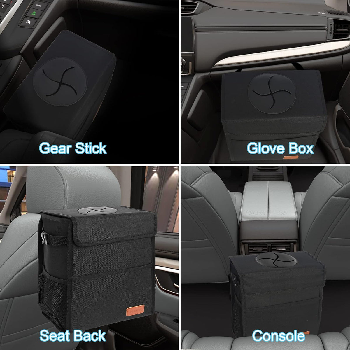 Femuar Leak Proof Car Trash Can with Lid - Waterproof Automotive Garbage Bin for SUVs, Collapsible and Portable Car Trash Bag, Black