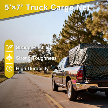 Cargo Net 4' x6' Stretches to 8' x 12' Truck Cargo Net for Pickup Truck Bed- Small 4"x4" Mesh Grid Super Duty Bungee Heavy Duty Bed Netting with 12 Adjustable Metal Carabiners by Cenipar