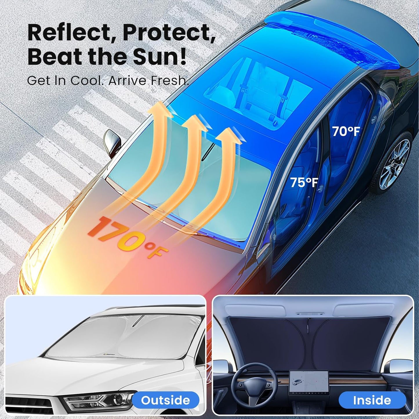 Magnelex Windshield Sun Shade for Dodge RAM 1500 2019-2023 2024 2025 2026, Foldable Car Window Sunshade, Heat & UV Visor Cover, Reflective Front Shades Accessories - Colors A