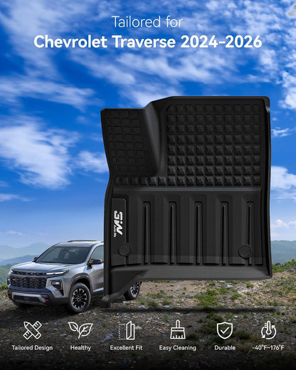 3W Floor Mats & Cargo Liner Fit for 2021 2022 2023 2024 2025 2026 Chevy Tahoe/GMC Yukon/Cadillac Escalade 7 Seat, TPE All Weather Custom Fit Car Accessories Heavy Duty Rubber Full Set Trunk Mats - Colors B