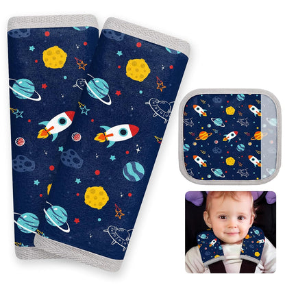 Seat Belt Cover Pad for Baby, Soft Seatbelt Cushion Covers for Kids 2Pcs Car Seat Strap Shoulder Pads for All Car Seats, Stroller, High Chair,Blue Dinosaur