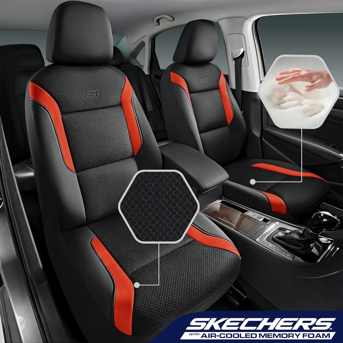 Skechers Memory Foam Seat Covers, Air Cool Mesh Thick Car Seat Covers, Car Seat Covers Front Seats Airbag Compatible, Universal Automotive Comfort for Most Cars, Vans, Trucks, SUV,Black