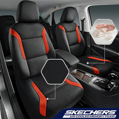Skechers Memory Foam Seat Covers, Air Cool Mesh Thick Car Seat Covers, Car Seat Covers Front Seats Airbag Compatible, Universal Automotive Comfort for Most Cars, Vans, Trucks, SUV,Black