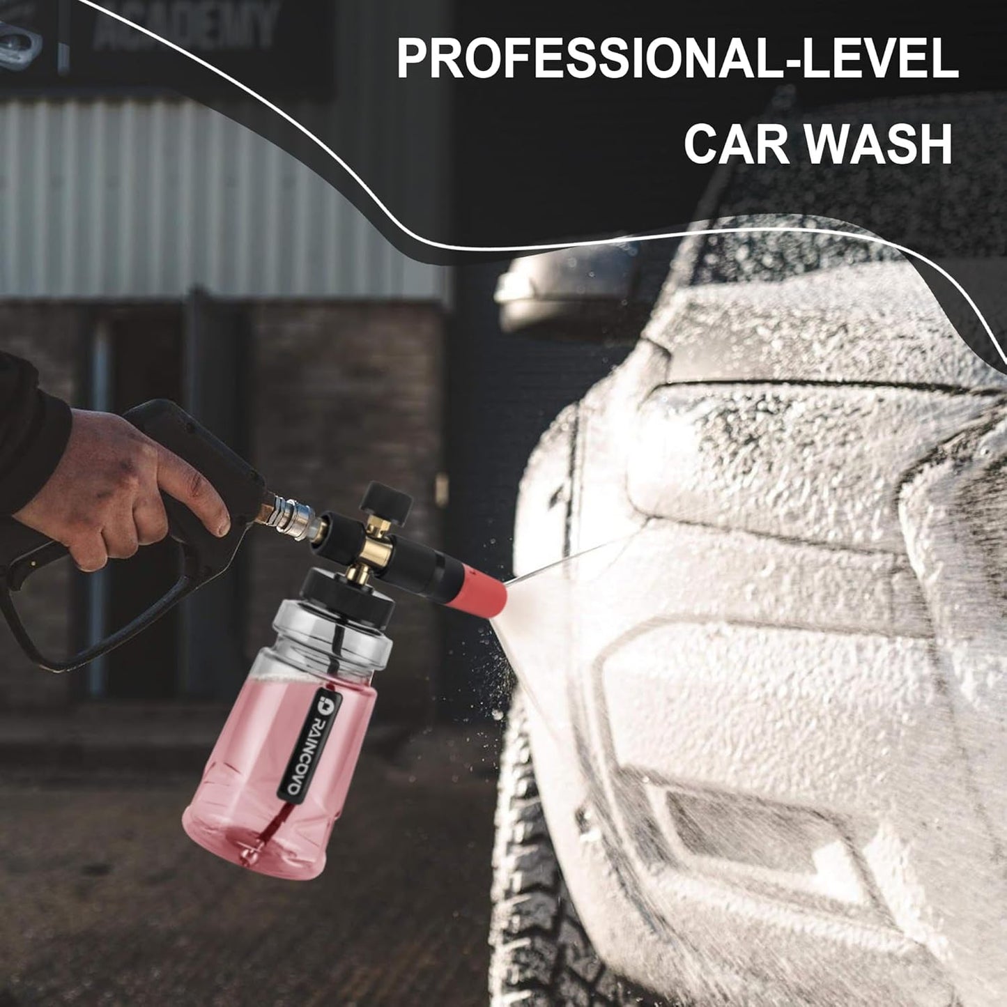 Raincovo Foam Cannon Wide Mouth for Pressure Washer, Thick Snow Foam Lance for Car Wash, Adjustable Soap Cannon with 1/4 Inch Quick Connector, Additional 1.1mm Orifice Nozzle